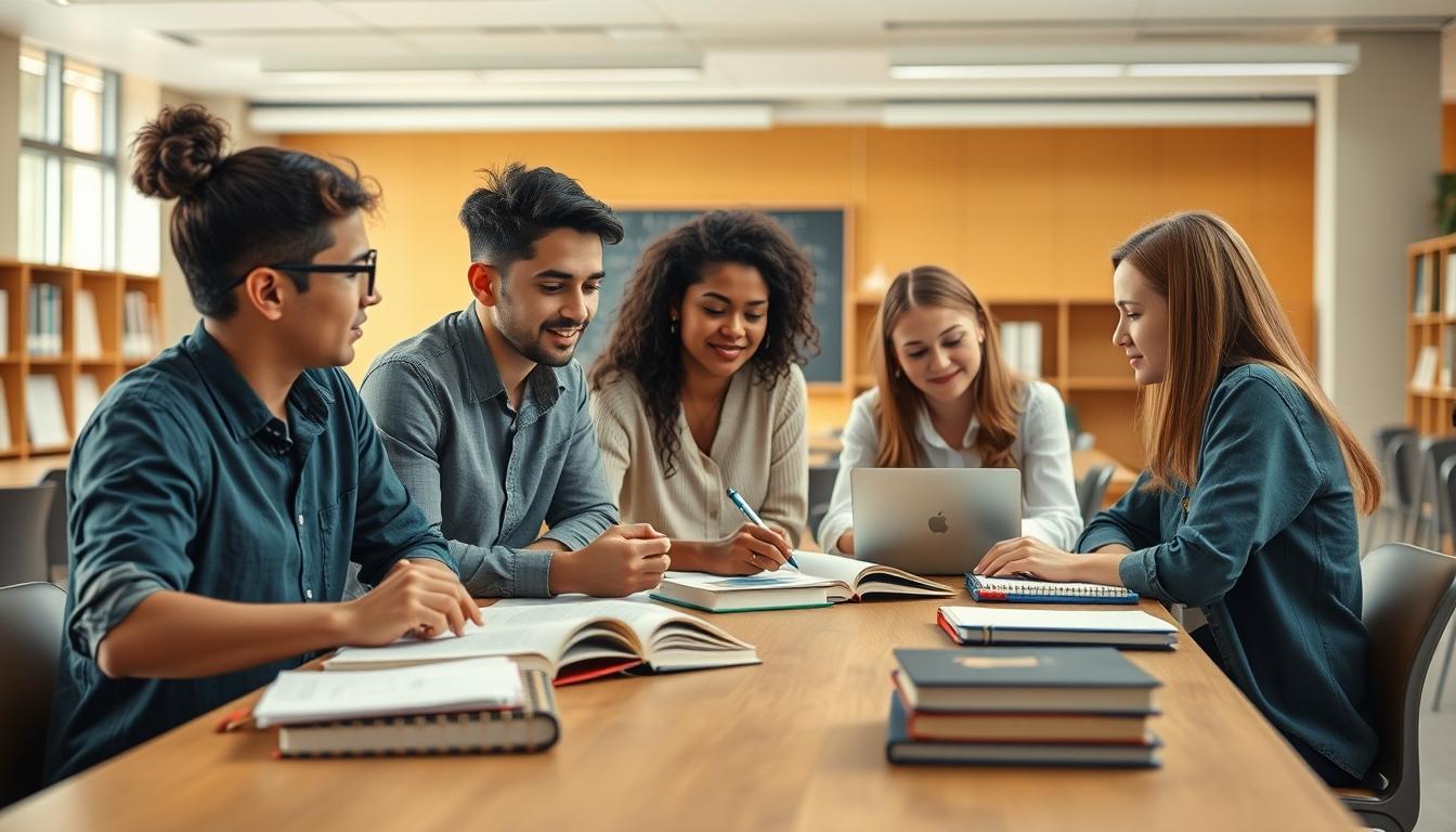 Students collaborating in study space